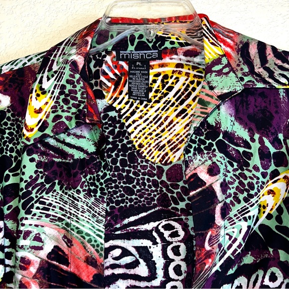 Mishka Women’s Multicolor Tie Waist Open Front Collared Blouse Sz PL - Picture 2 of 11
